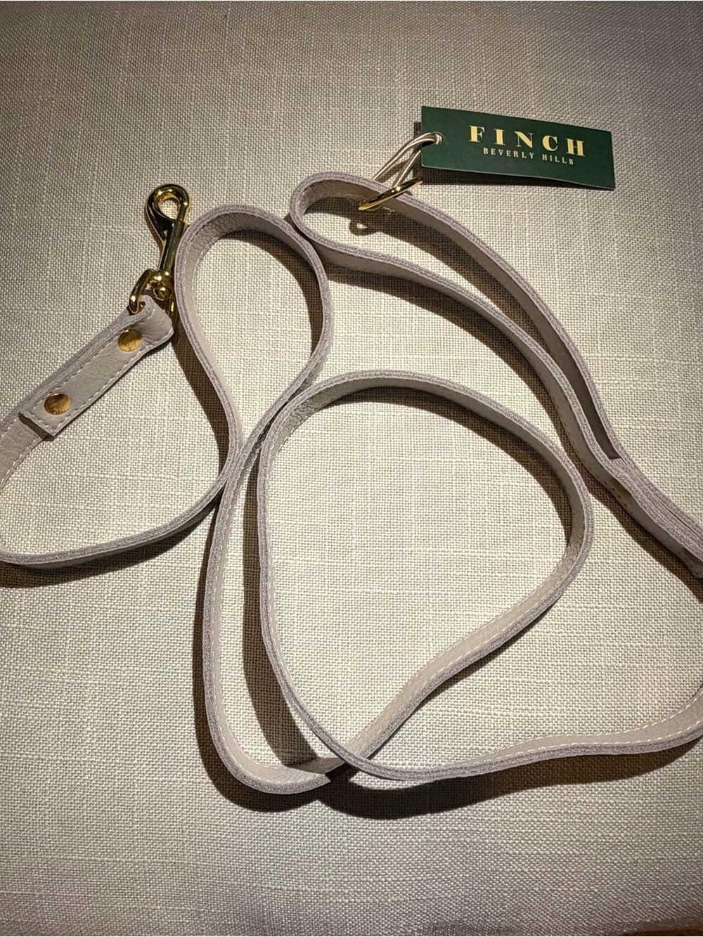 Light Gray Leather Dog Leash with Gold Hardware